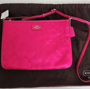 Coach Signature Nylon Crossbody in Pink Ruby